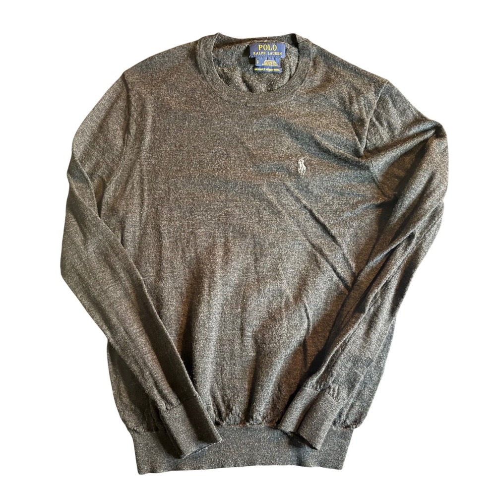 Polo Ralph Lauren Merino Wool Sweater Mens S Gray Washable Knit Pony Logo